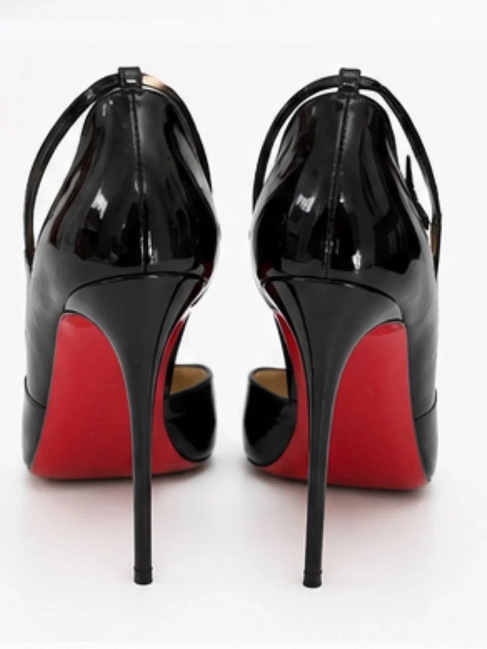 Christian Louboutin Black Patent Peep-Toe Strappy Heels